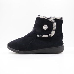 Vionic Vanah Black Suede Faux-Fur Lined Flat Winter Boots - Women's 7